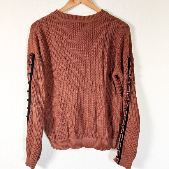 Gilded Intent Drop Shoulder Knit Sweater Rust Brown Sleeve Detail Size Small - Picture 3 of 7